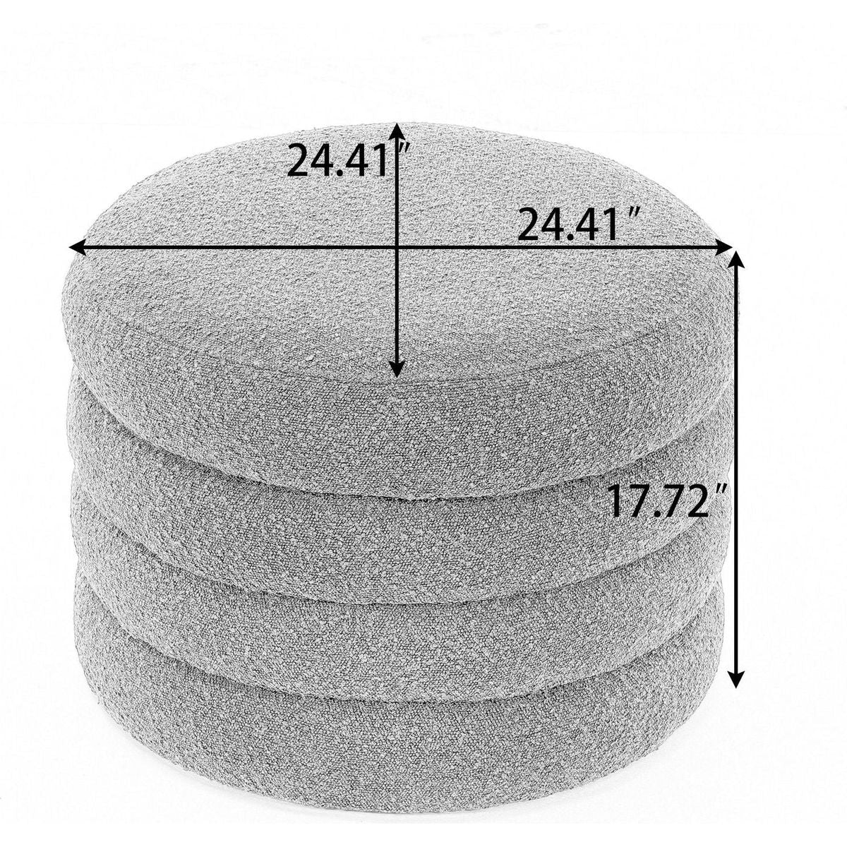 Velvet Fabric Storage Round Ottoman Footstool With Wooden Shelving,Ivory