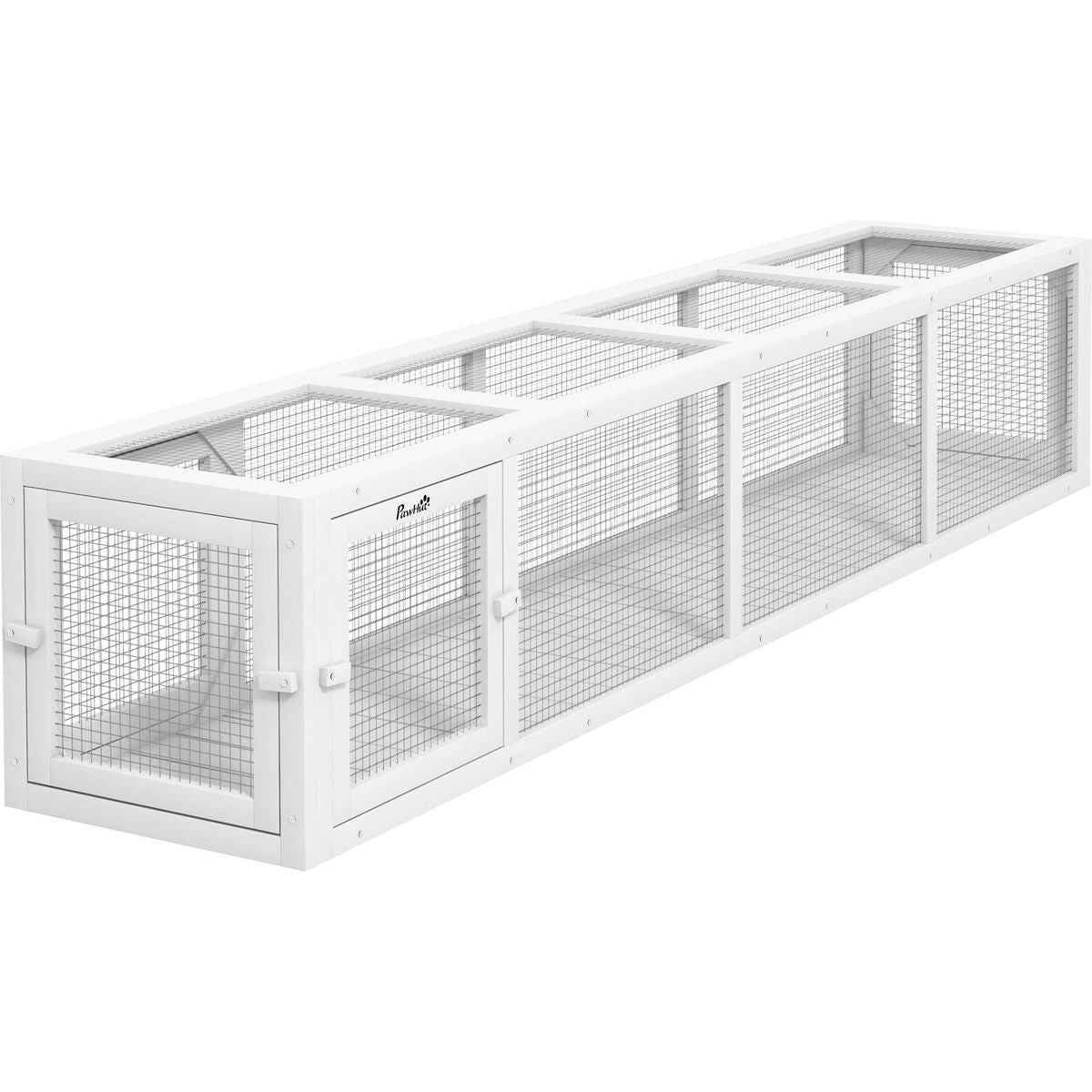 Outdoor Cat Tunnel with Extendable Design, 79" L Wooden Cat Run with Weather Protection, Connecting Inside and Outside, for Deck Patios, Balconies, White