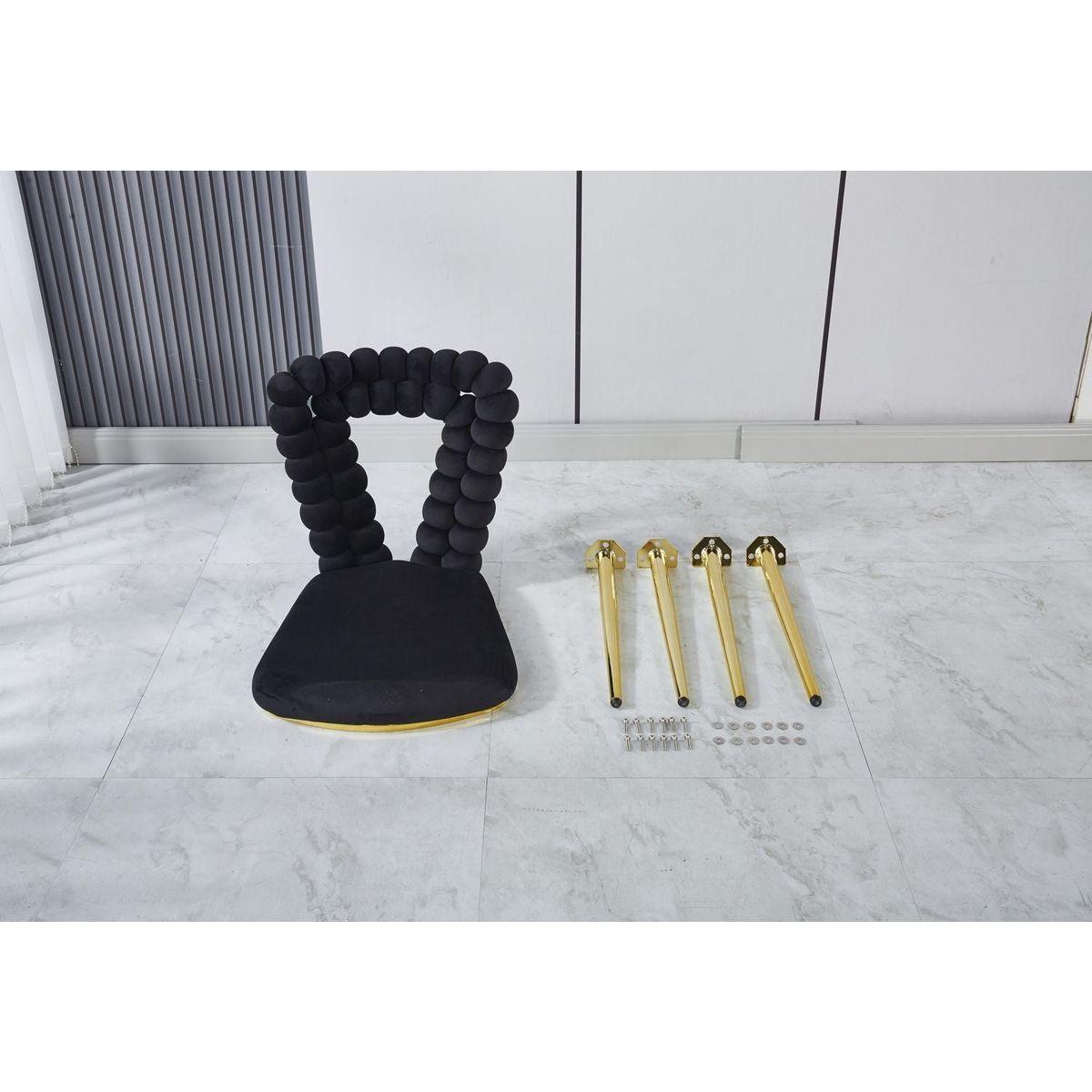 Modern chair(set of 2 ) with golden color iron tube legs, black soft cushions and comfortable backrest, suitable for dining room, living room, cafe,hairball back - Streamdale Furniture
