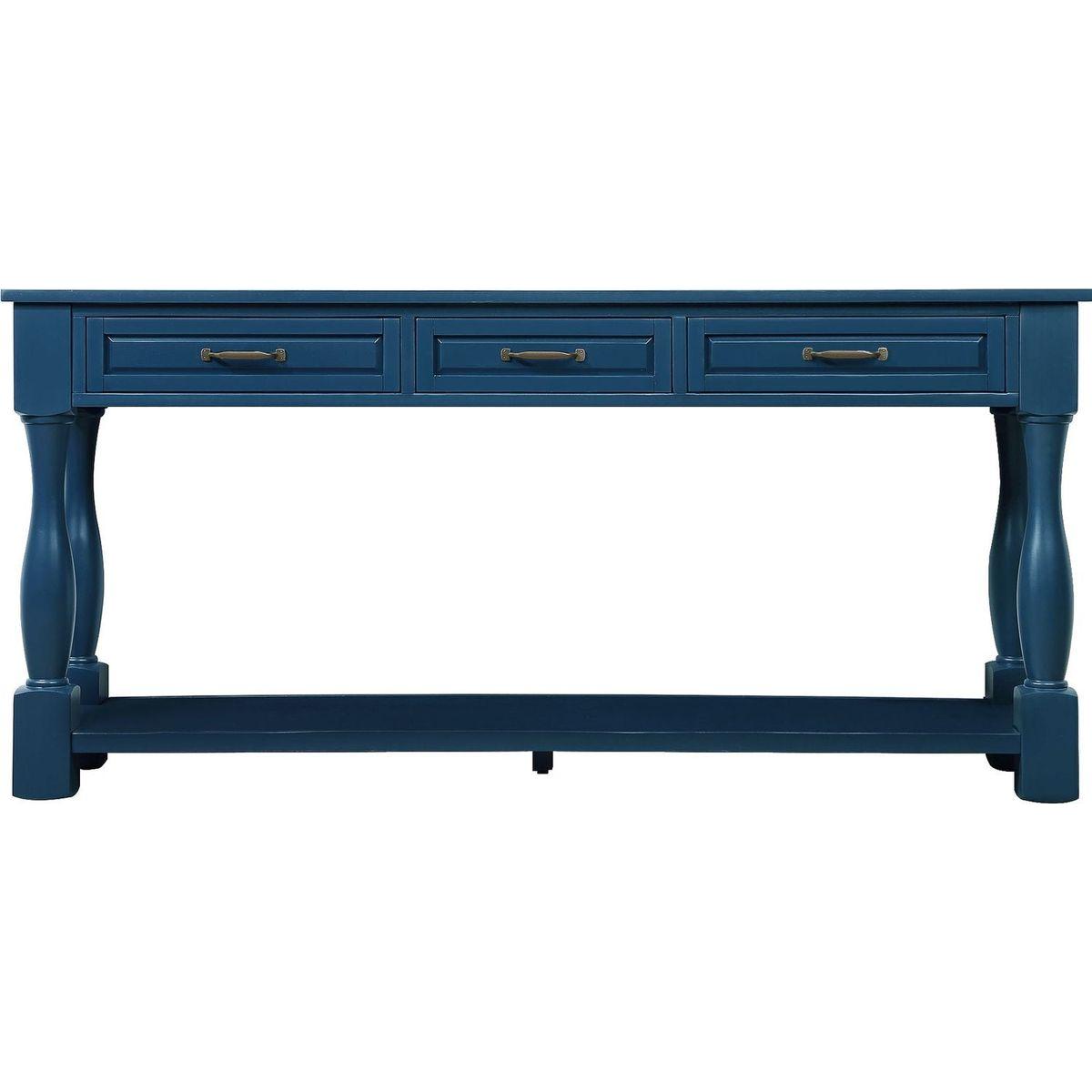 63inch Long Wood Console Table with 3 Drawers and 1 Bottom Shelf for Entryway Hallway Easy Assembly Extra-thick Sofa Table(Navy Blue)