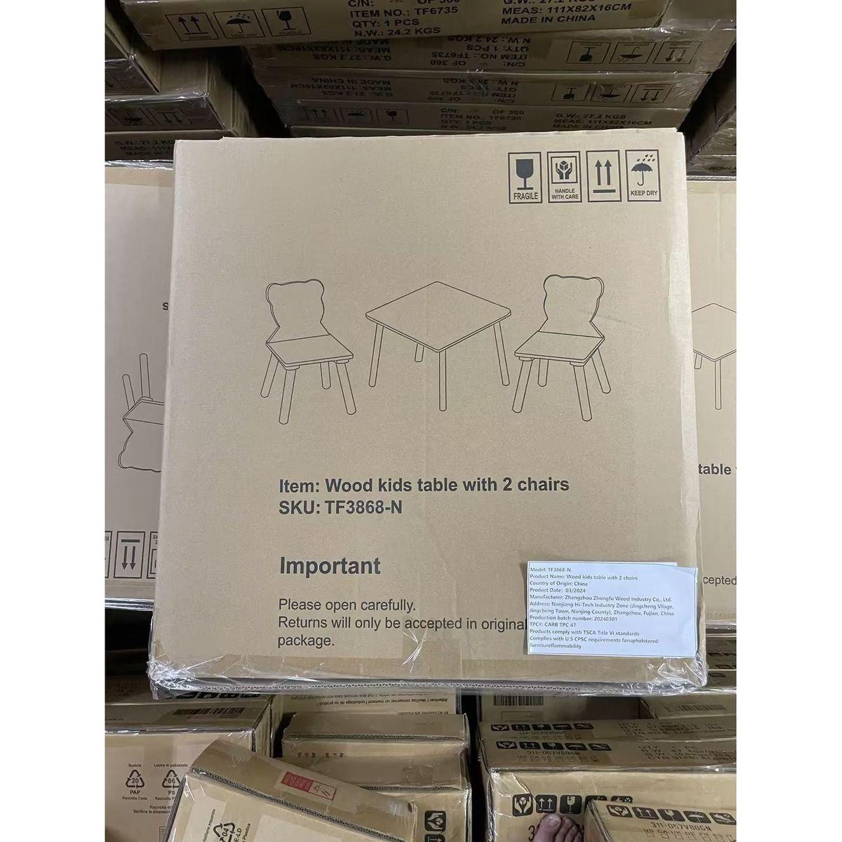 Kids Table and 2 Chairs Set, 3 Pieces Toddler Table and Chair Set, Wooden Activity Play Table Set (White)