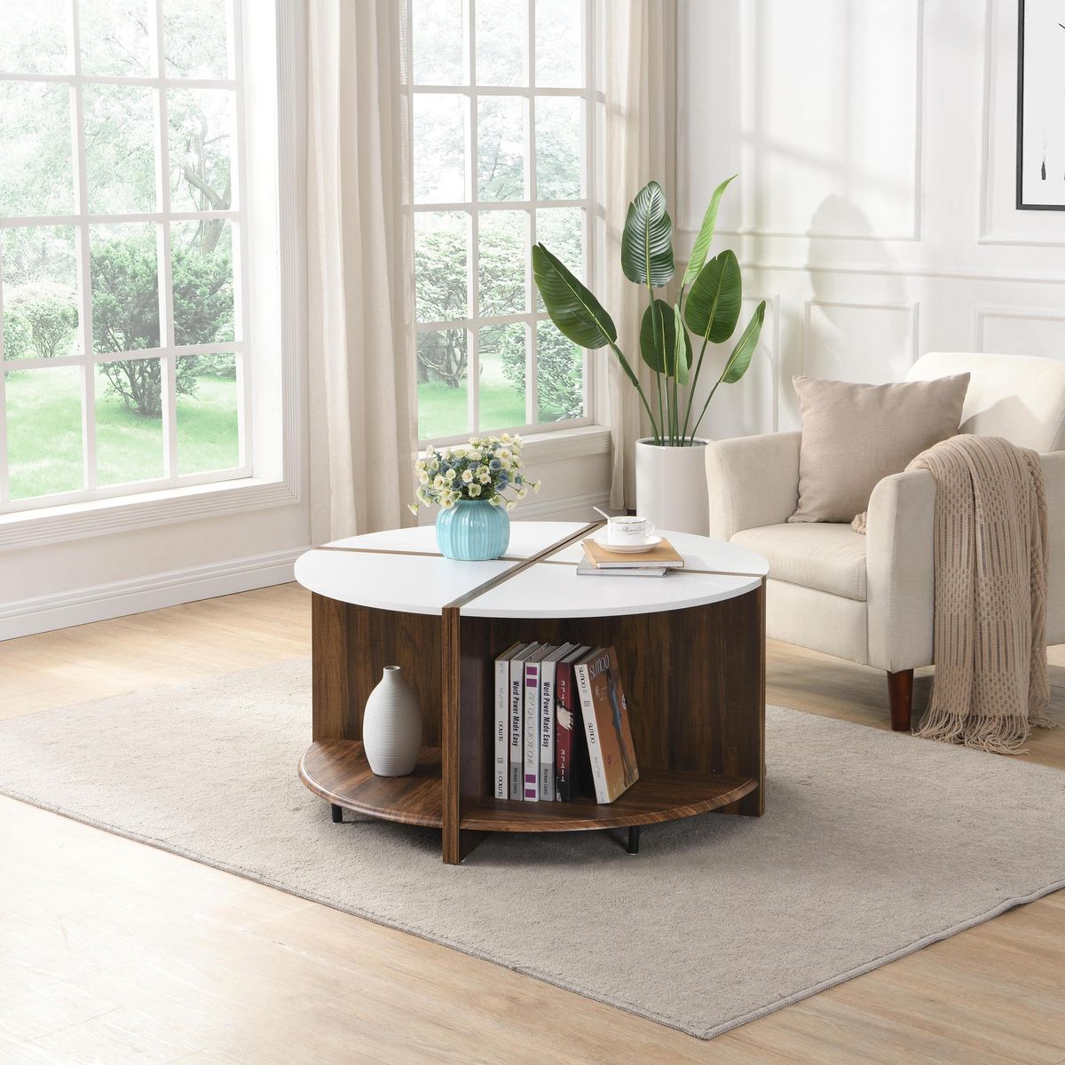 4 Piece of Industrial Round Coffee Table,Sturdy and Easy Assembly, 2-T –  Streamdale Furniture, image size:1200x1200