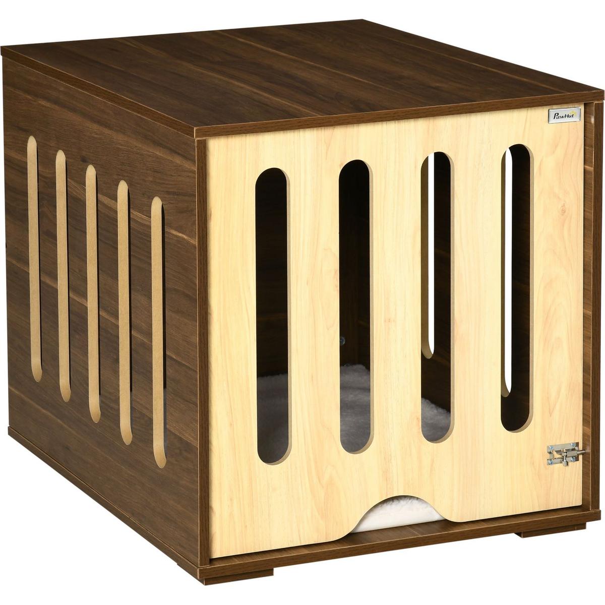 Furniture Style Dog Crate End Table with Removable Door Panel, Dog Crate Bed with Foam Cushion, Safety Lock, Indoor Use, for Small & Medium Dogs, Brown