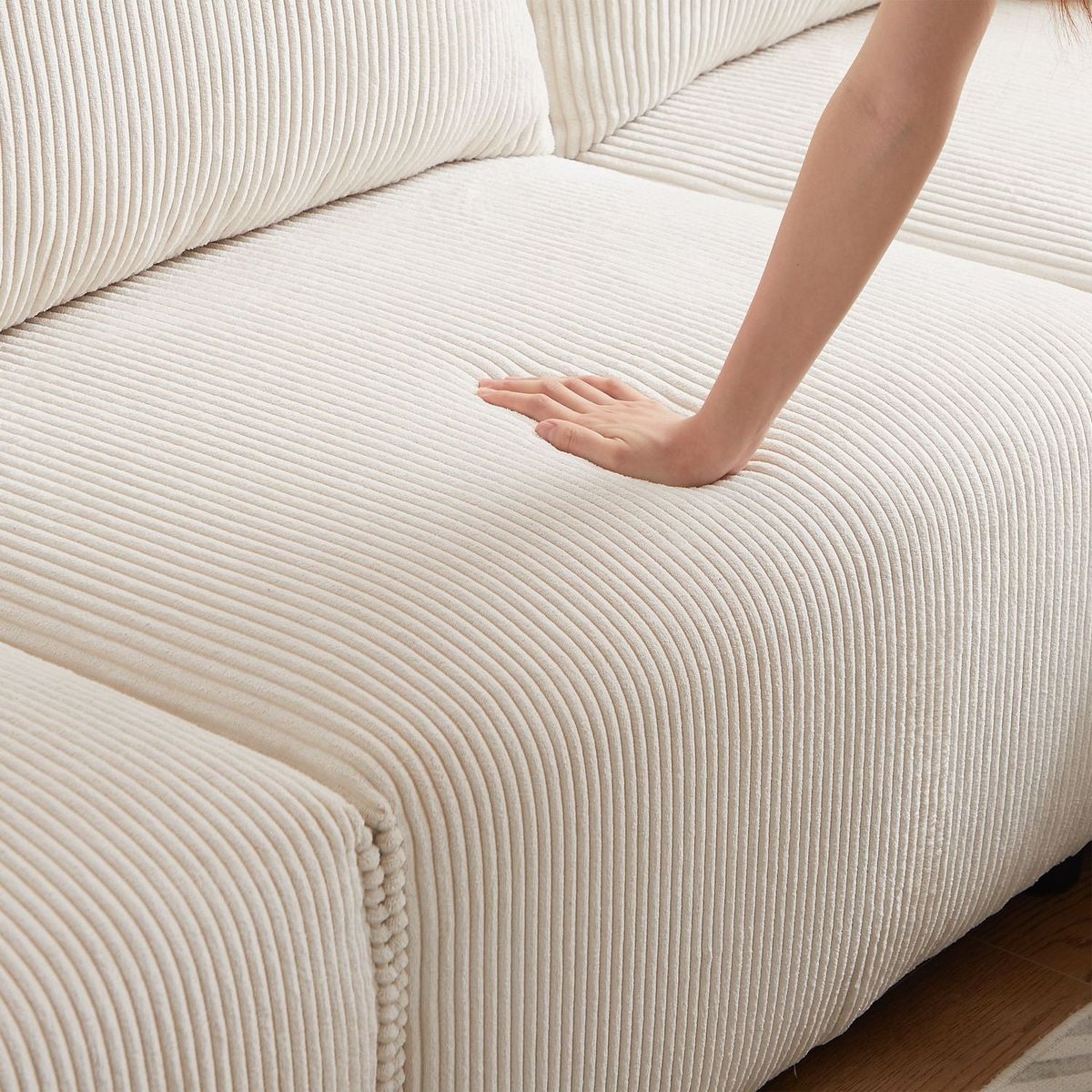 Multi-Module Combination Style Sofa for Living Room, Bedroom and Other Lounge Spaces, Modern Minimalist Corduroy Combination Sofa with 2 Comfort Cushions with USB & C Charging Ports,beige,two sets