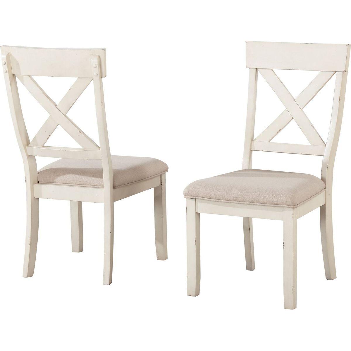 Prato Wood Cross Back Upholstered Dining Chairs, Set Of 2, Antique White