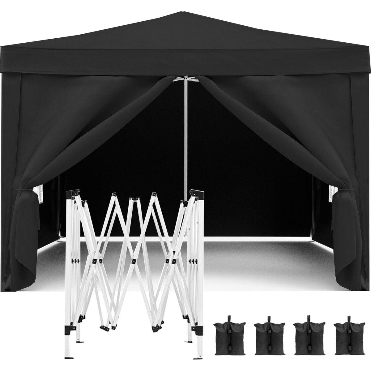 10'x10' Folding Canopy with 4 Removable Sidewalls Outdoor Event Shelter UPF 50+ Gazebo Portable Tents for Parties Beach Camping Wedding EZ Pop Up Canopy 4pcs Weight Bag + Carry Bag