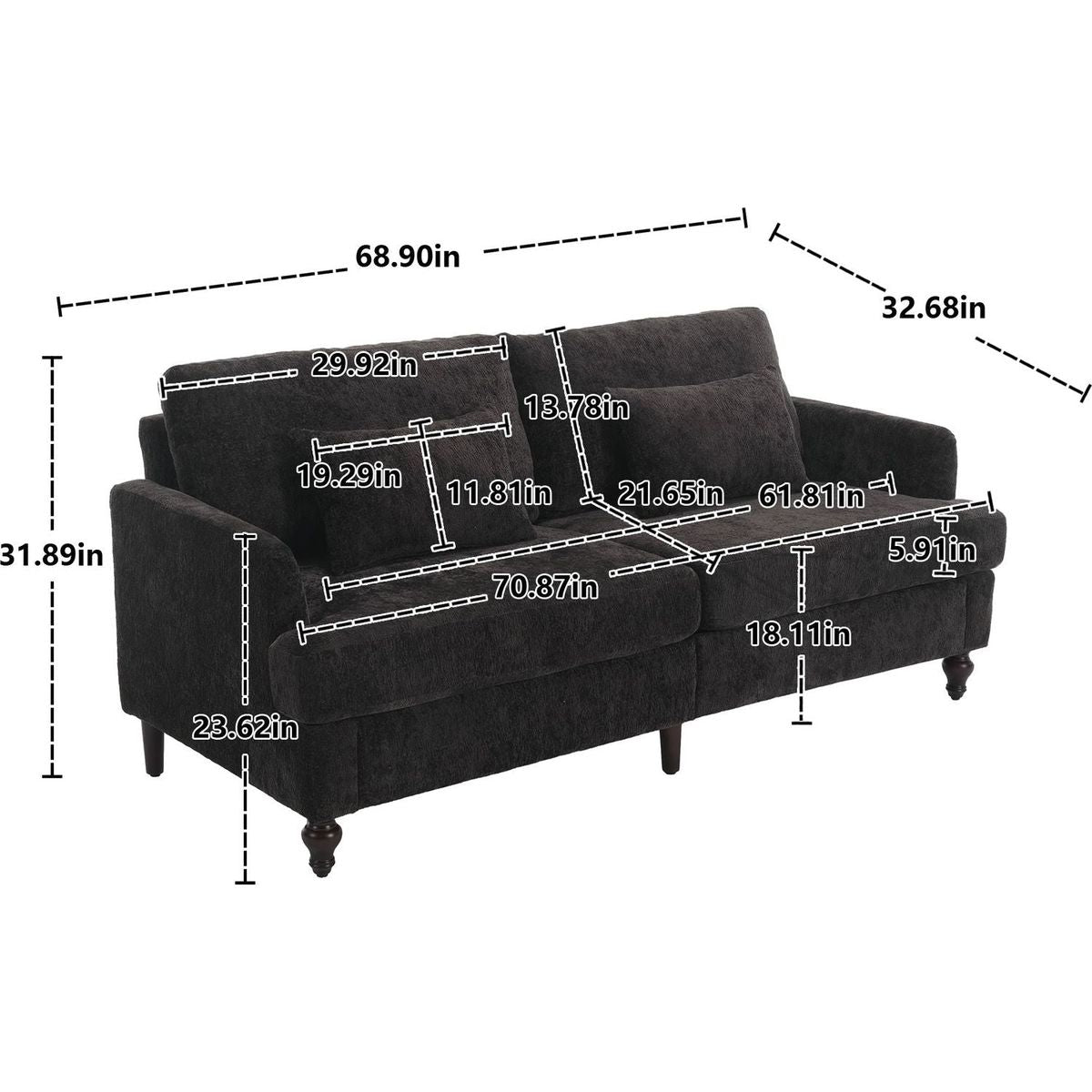 Modern chenille Fabric Loveseat, 2-Seat Upholstered Loveseat Sofa Modern Couch