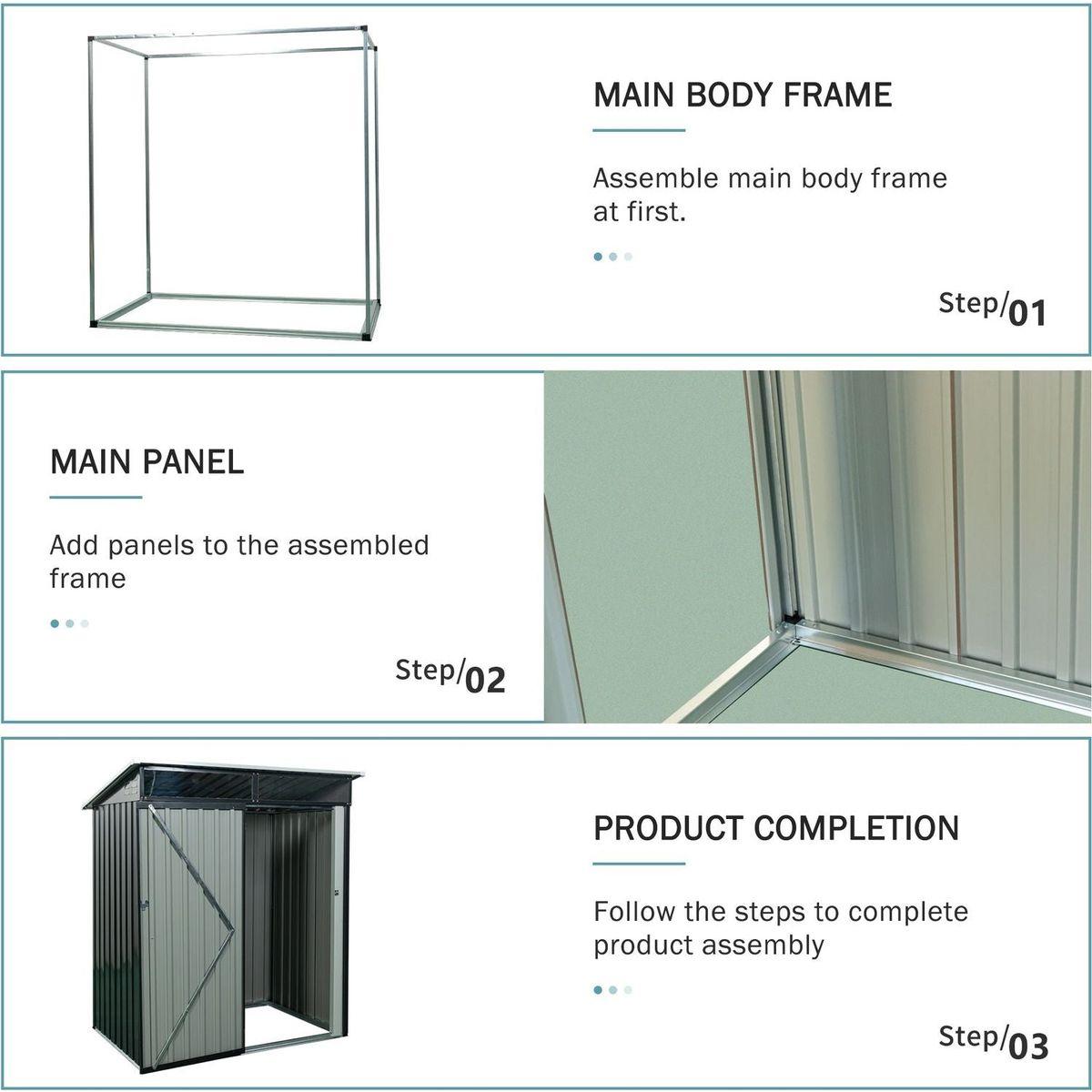 5ft x 3ft Outdoor Metal Storage Shed Transparent plate black