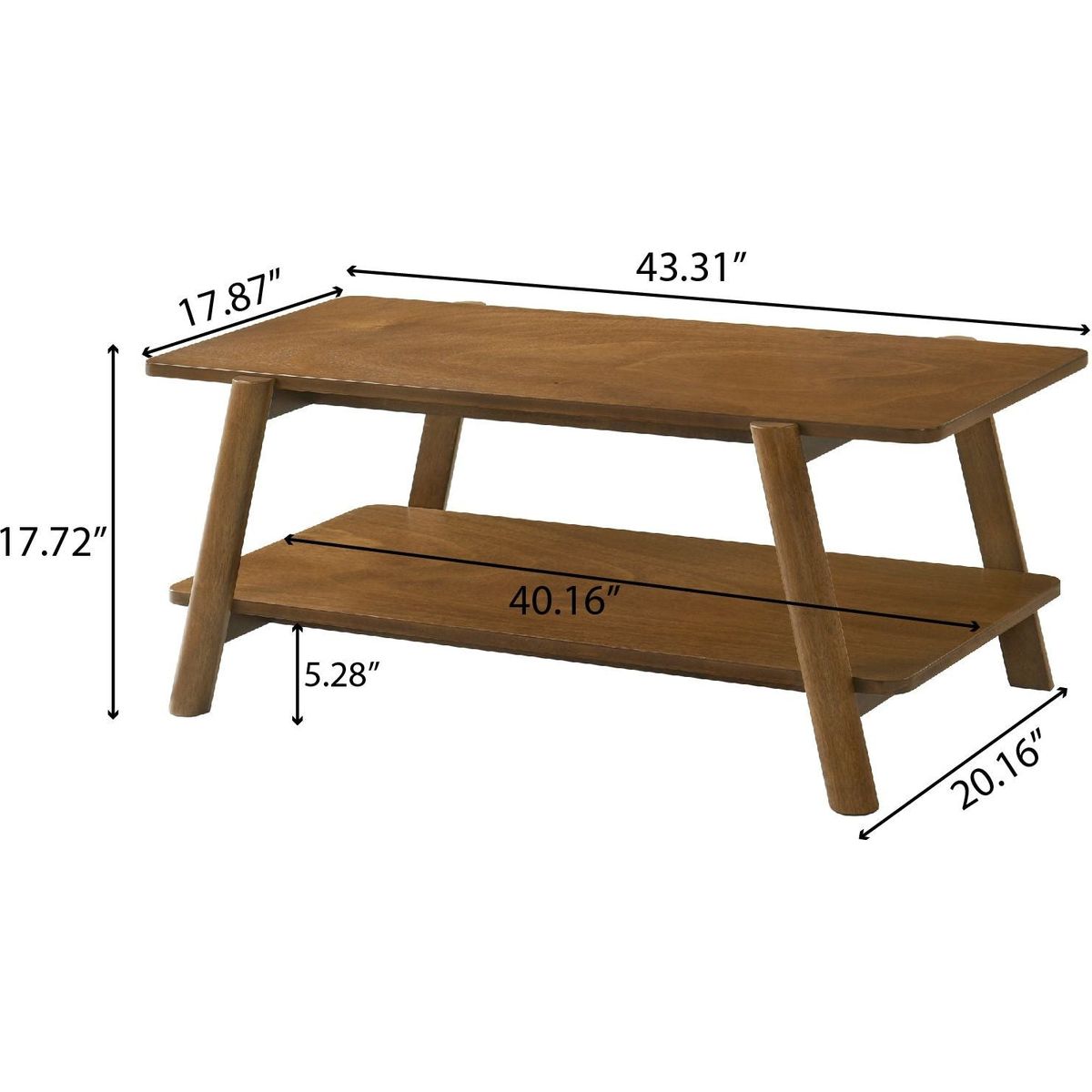 Metz Mid-Century Modern Wood Shelf 3-Piece Coffee Table Set, Walnut Finish