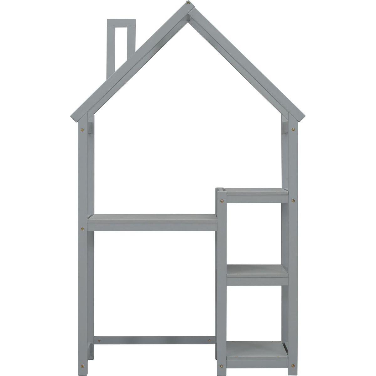 House-shaped Wooden writing Desk,Kids study Table,Bookshelf & Toy Storage,Grey