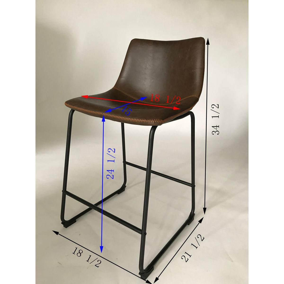 Lotusville Vintage PU Leather Counter Height Stools, Set of 2, Antique Brown
