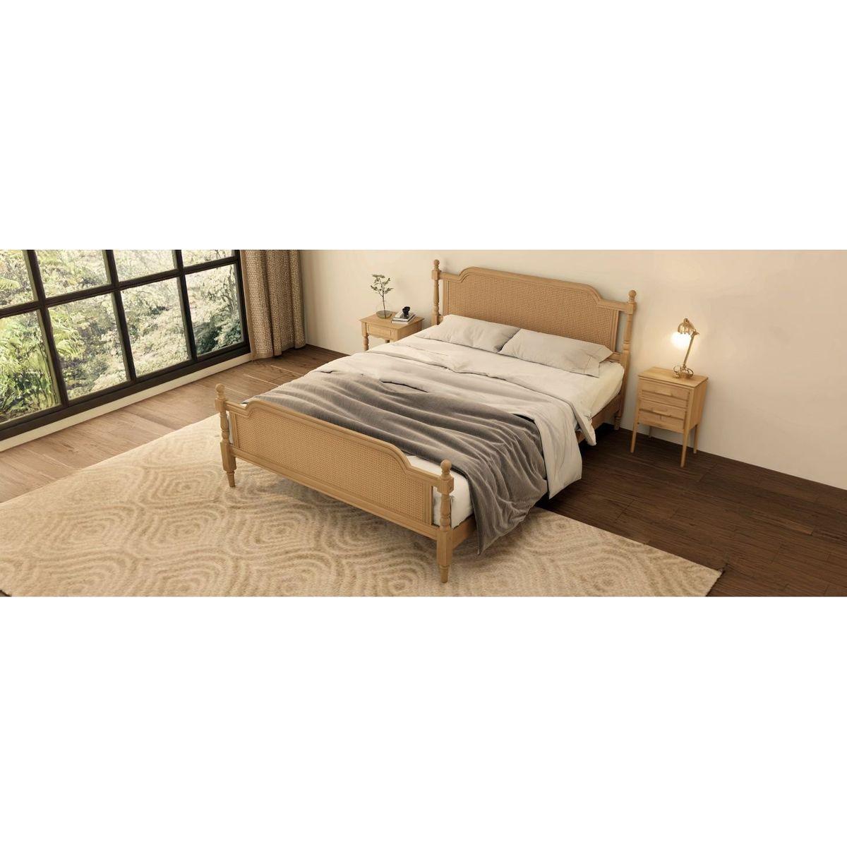 Traditional Style Rattan Queen Size Bed Frame,No Box Spring Needed,Antique Walnut