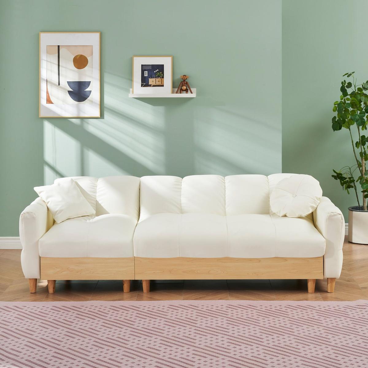 86.61 inches beige technology cloth sofa, three sofa lift sofa bed, sofa bed with storage cabinet, sofa is soft and comfortable, suitable for meeting rooms, living rooms and bedrooms