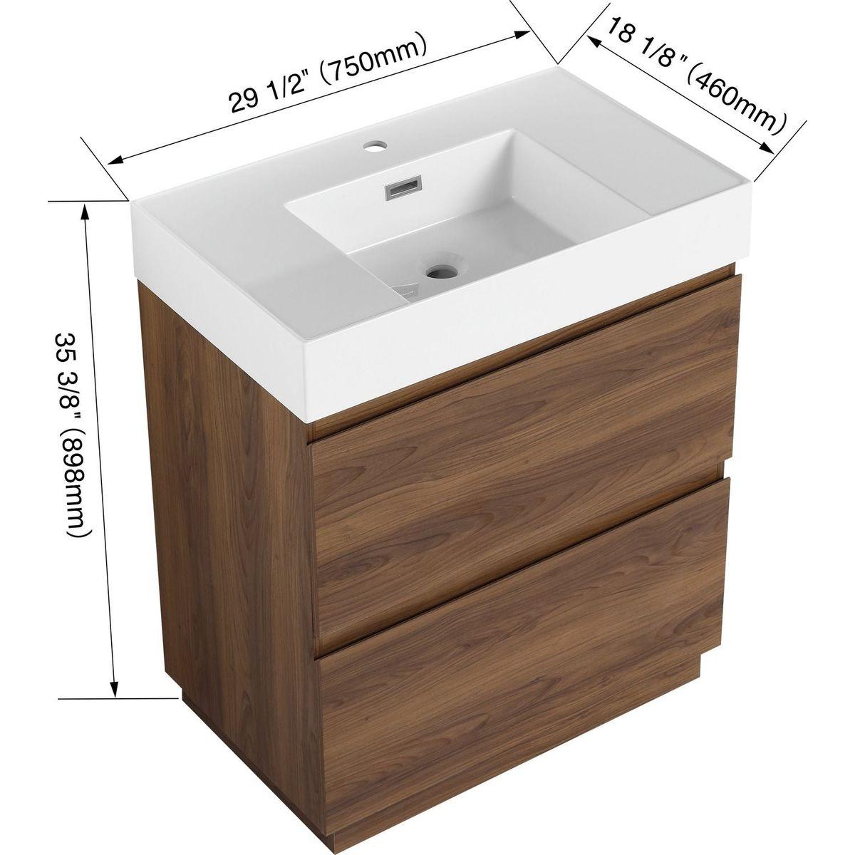 30" Bathroom Vanities with Single Sink Combo, Modern Undermount Bathroom Sink Cabinet with Double drawer, Freestanding Bathroom Sink Cabinet,Engineering wood,Brown