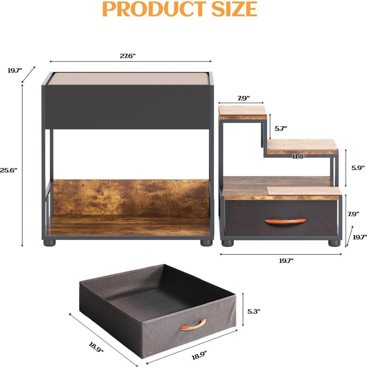 Pet Step Window Perch,Bunk Beds Window Perch for Dogs Bedside Lounge Elevated Dog Bed Multi-Level Platform with sponge, Non-Slip Pad and Storage,Vintage