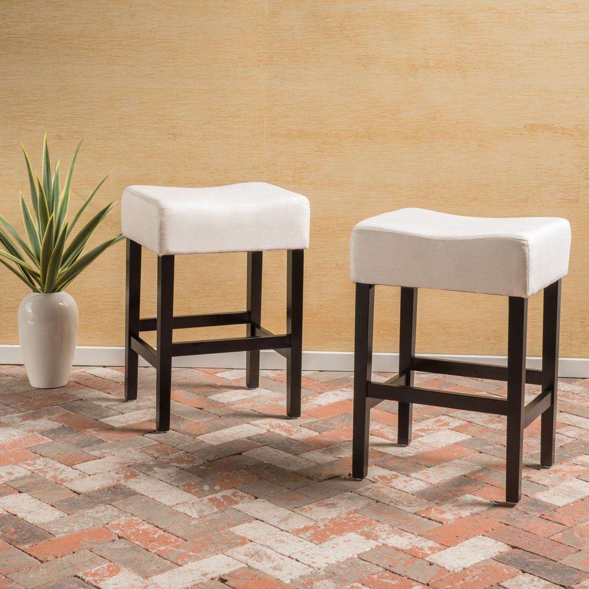 Set of 2, 26.75" Backless Leather Counter Height Barstool, Beige