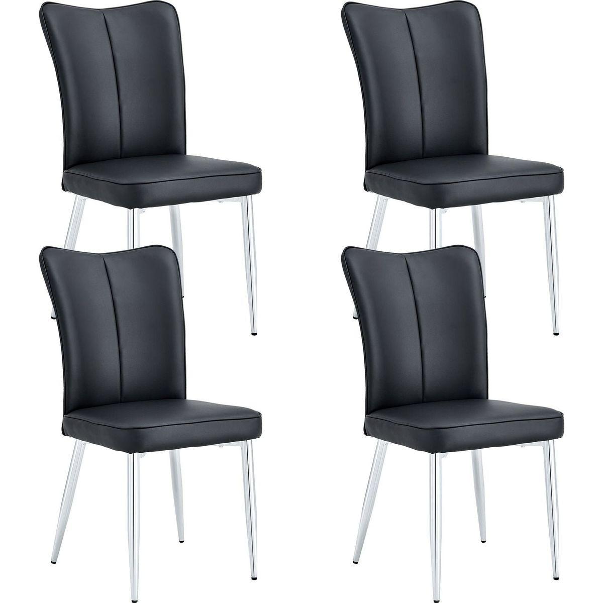 Modern minimalist dining chairs, black PU leather curved backrest and seat cushions, electroplated metal chair legs, suitable for restaurants, bedrooms, and living rooms. A set of 4 chairs.008