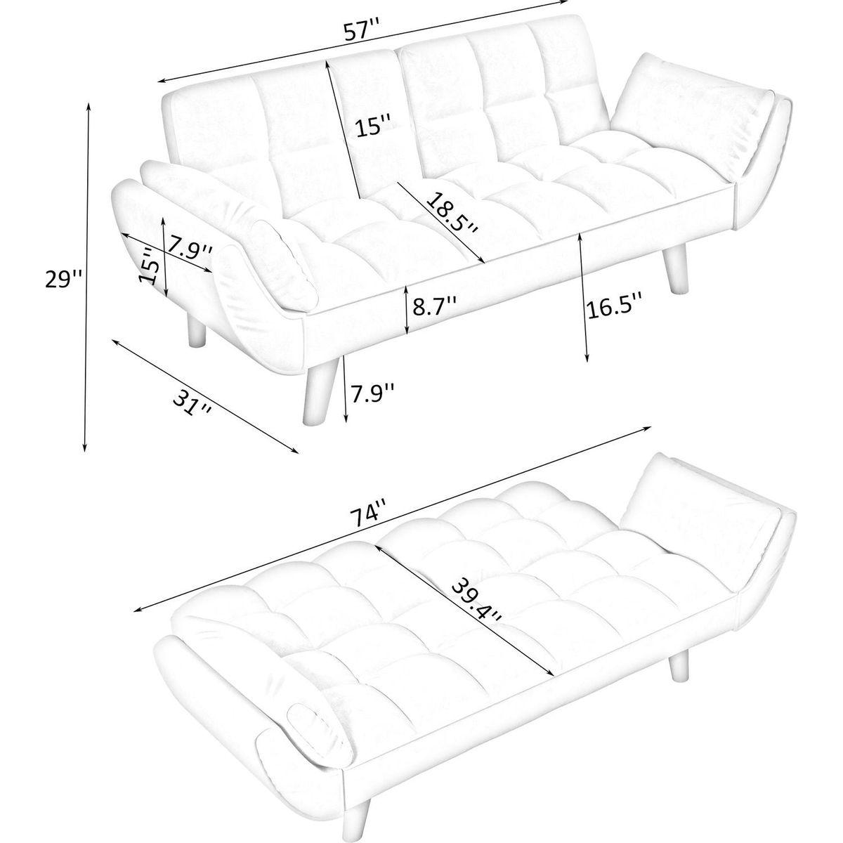 57 inch beige sofa soft two armrests throw pillow pillow comfortable fit apartment bedroom small space