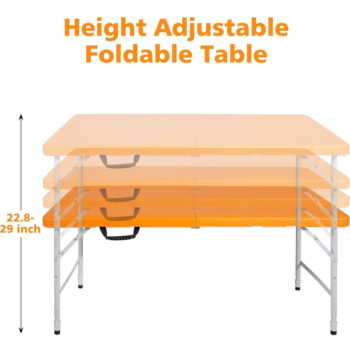 4ft Orange Portable Folding Table Indoor&Outdoor Maximum Weight 135KG Foldable Table for Camping