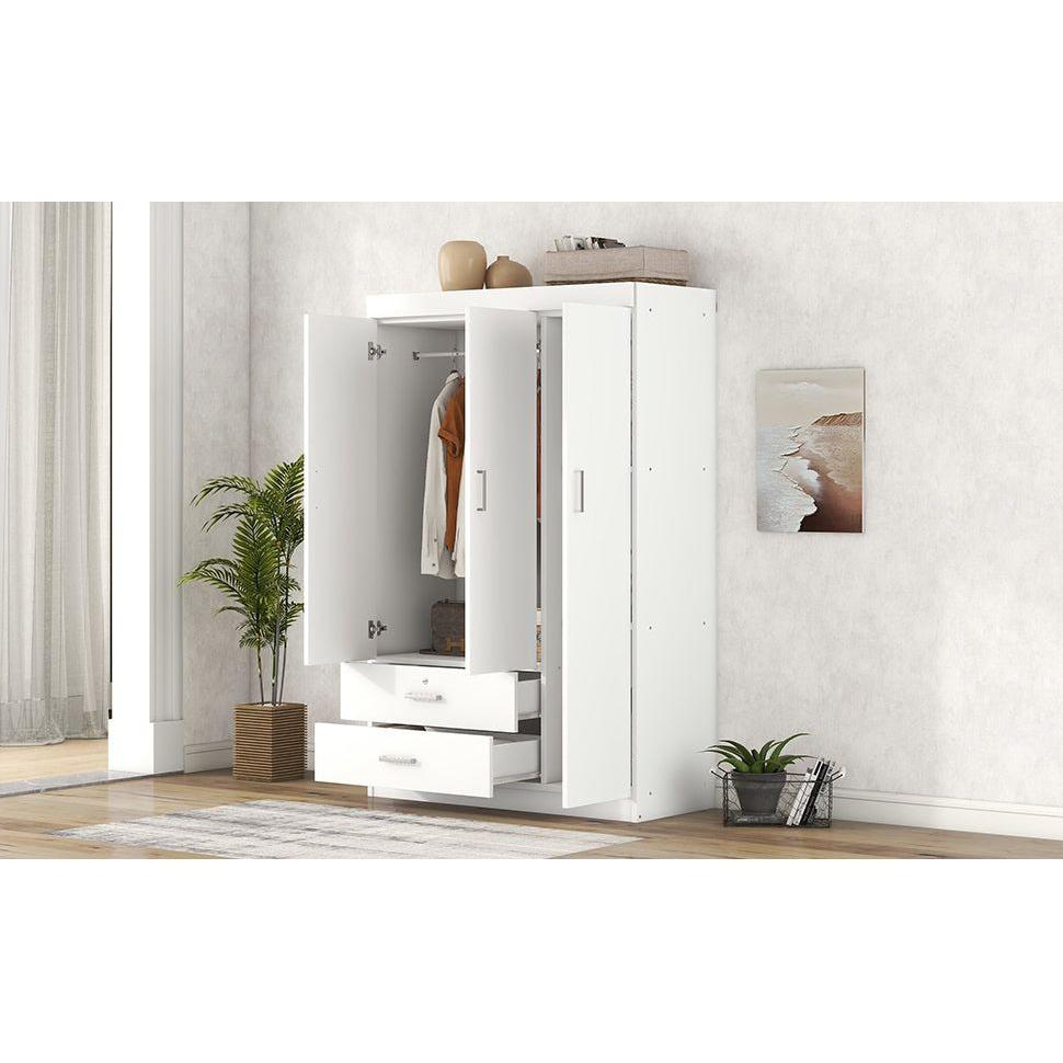 3-Door Wardrobe with 2 Drawers, White