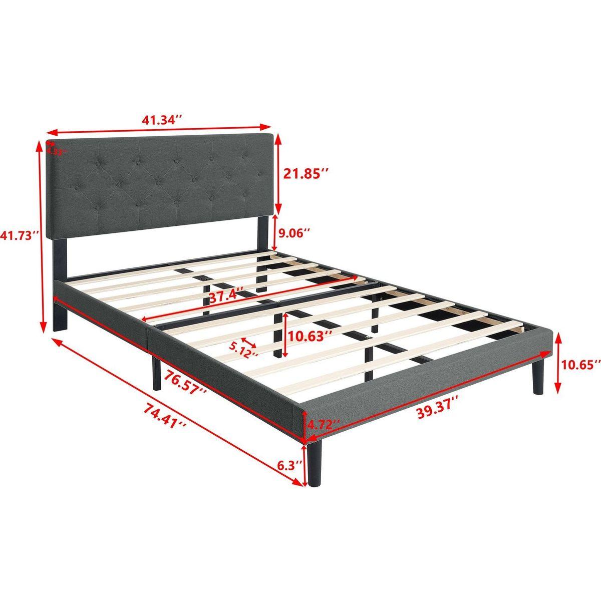 Twin Size Upholstered Platform Bed Frame with Modern Button Tufted Linen Fabric Headboard, No Box Spring Needed, Wood Slat Support, Easy Assembly, Drak Grey