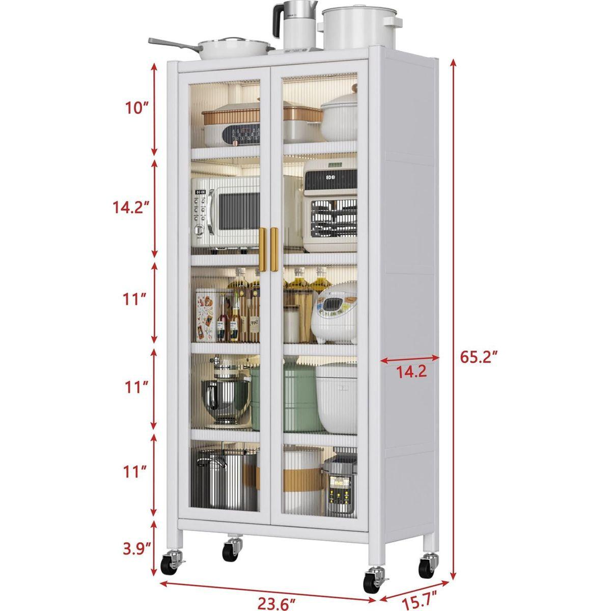 Open-door kitchen shelving Floor-to-ceiling multilevel household microwave storage cabinet bowls side cabinets cabinets Storage cabinets white color - Streamdale Furniture