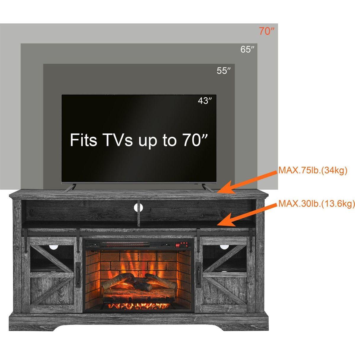 60 Inch Electric Fireplace Entertainment Center With Door Sensor-Dark Rustic Oak