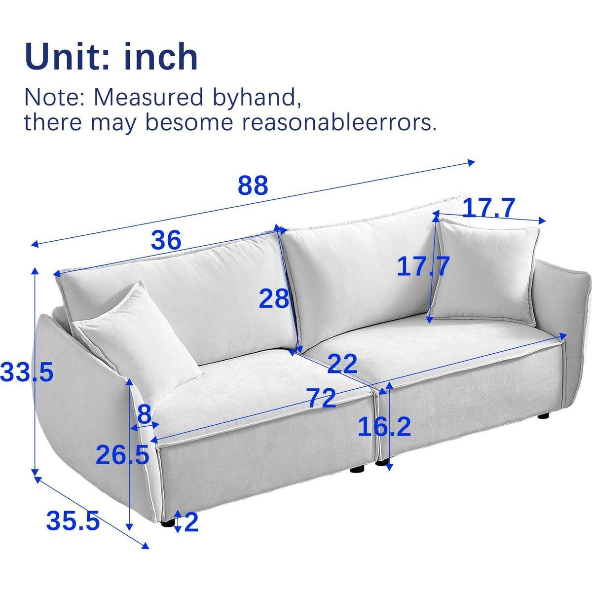 88" Modern Living Room Sectional, Wide Living Room Sectional, Stylish chenille Triple Sectional with Extra 2 Pillows, Thickly Padded Seat and Back and Armrests for Apartment, Living Room