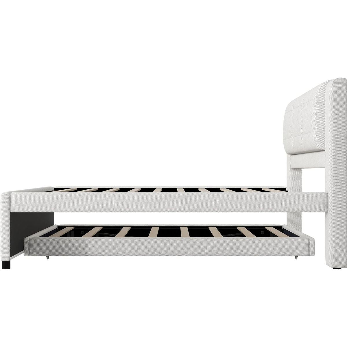 Full Size Upholstery platform bed with Trundle,Trundle can be flat or erected, Beige
