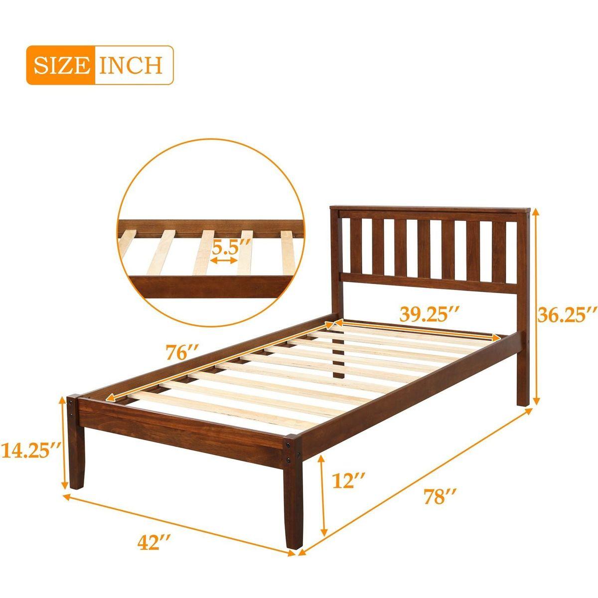 Wood Platform Bed with Headboard/Wood Slat Support Twin (Walnut)