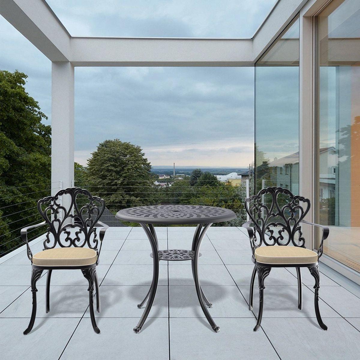 (Cushions In Random Colors)3-Piece Set Of Cast Aluminum Patio Furniture With Cushions