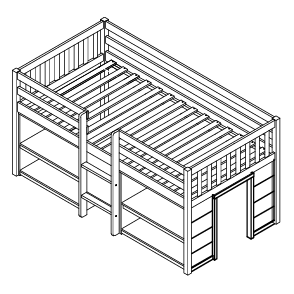Twin Size Kid Low Loft Bed With Two-Tier Shelves And LED Light For White Color