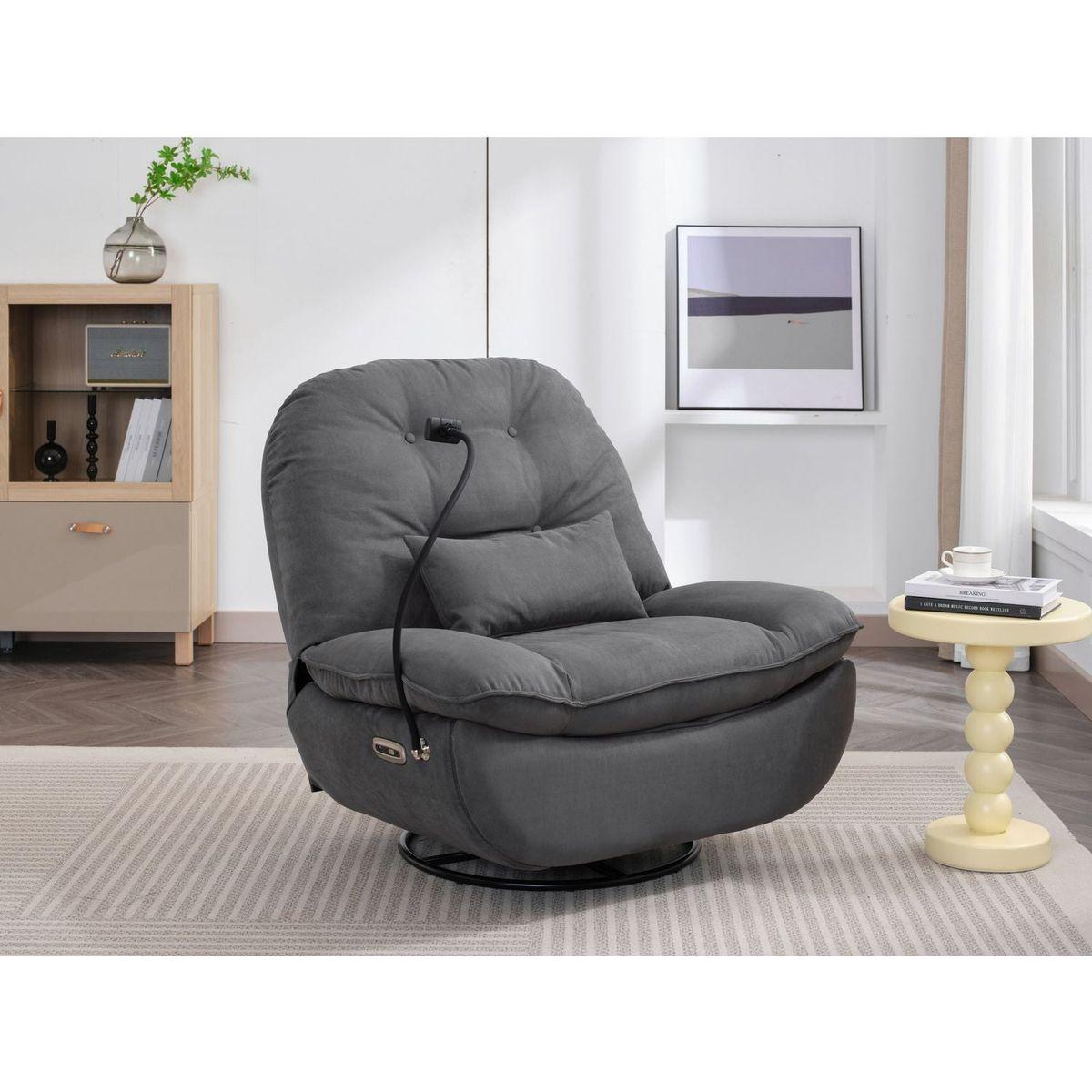 Power Recliner Swivel Glider USB Charger With Bluetooth Music Player Different Function Sleep Working Game and Leisure Model Grey