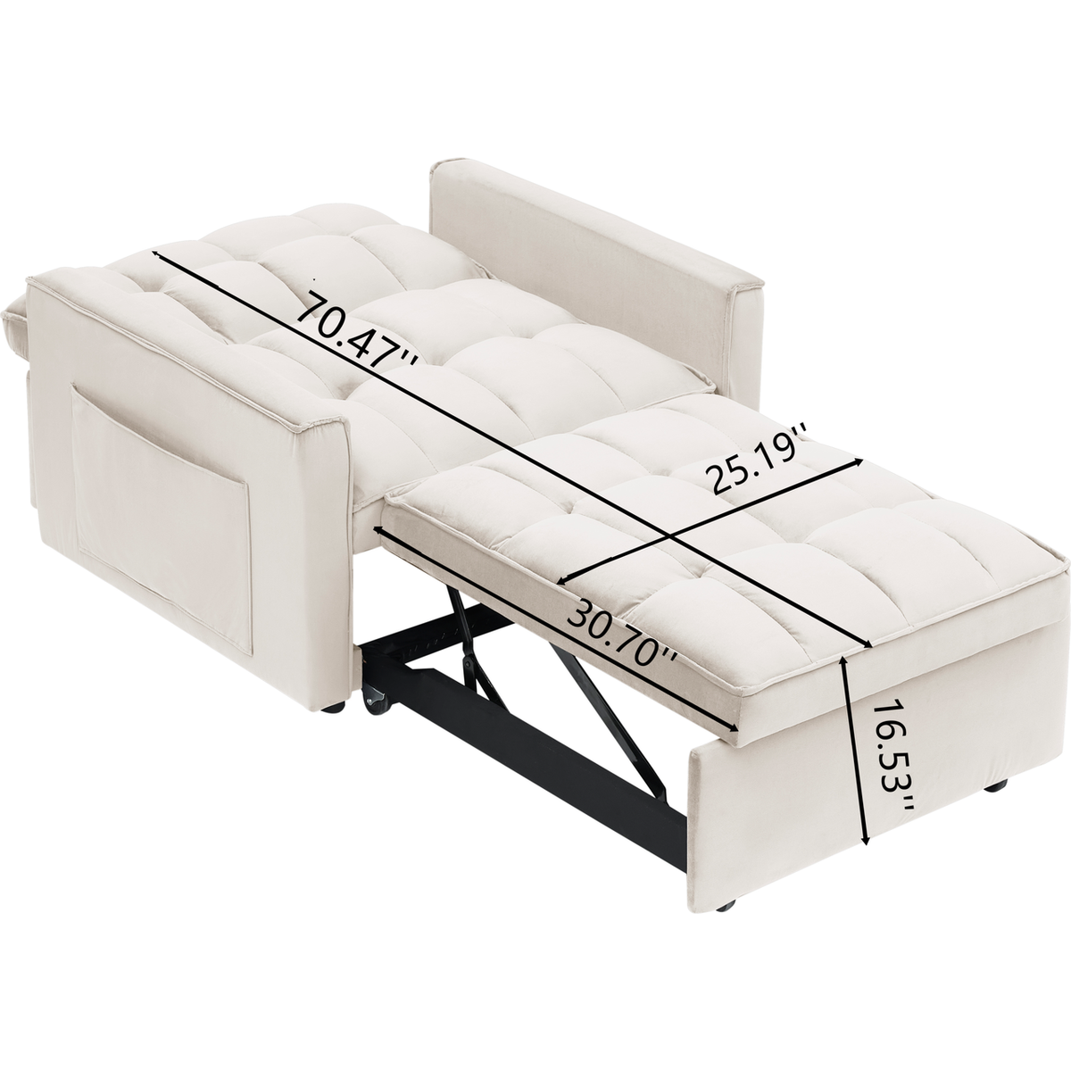 Sofa bed chair 3 in 1 convertible, recliner, single recliner, suitable for small Spaces with adjustable back black creamy white