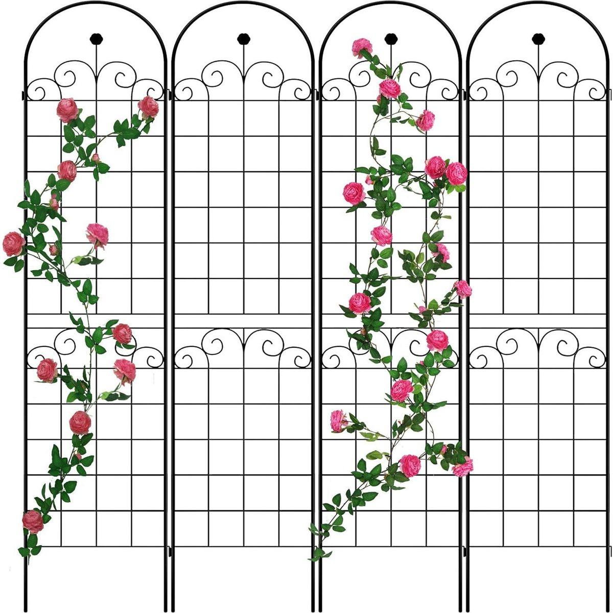 4 Pack Metal Garden Trellis for Climbing Plants Outdoor 86.7" x 19.7" Rustproof Plant Support Rose Trellis Netting Trellis Black