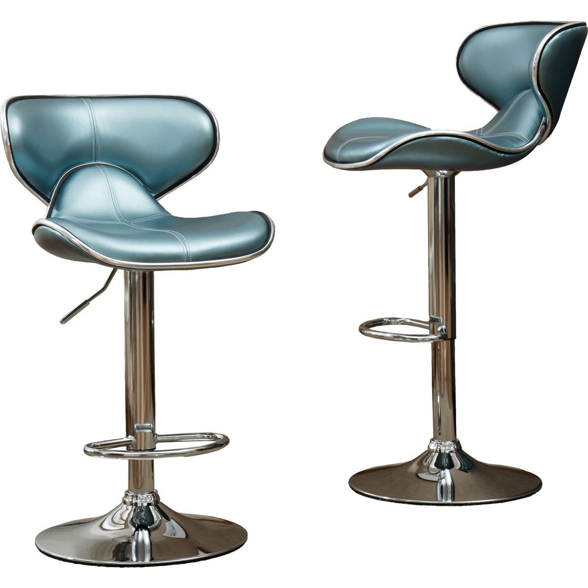 Masaccio Upholstery Airlift Adjustable Swivel Barstool with Chrome Base, Set of 2, Blue