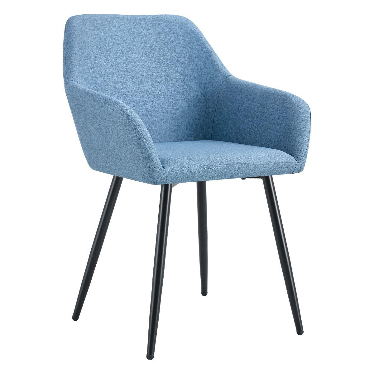 Leisure Modern Living Dining Room Accent Arm Chairs Club Guest with strong black metal Legs, Set of 2, TEDDY fabric beige