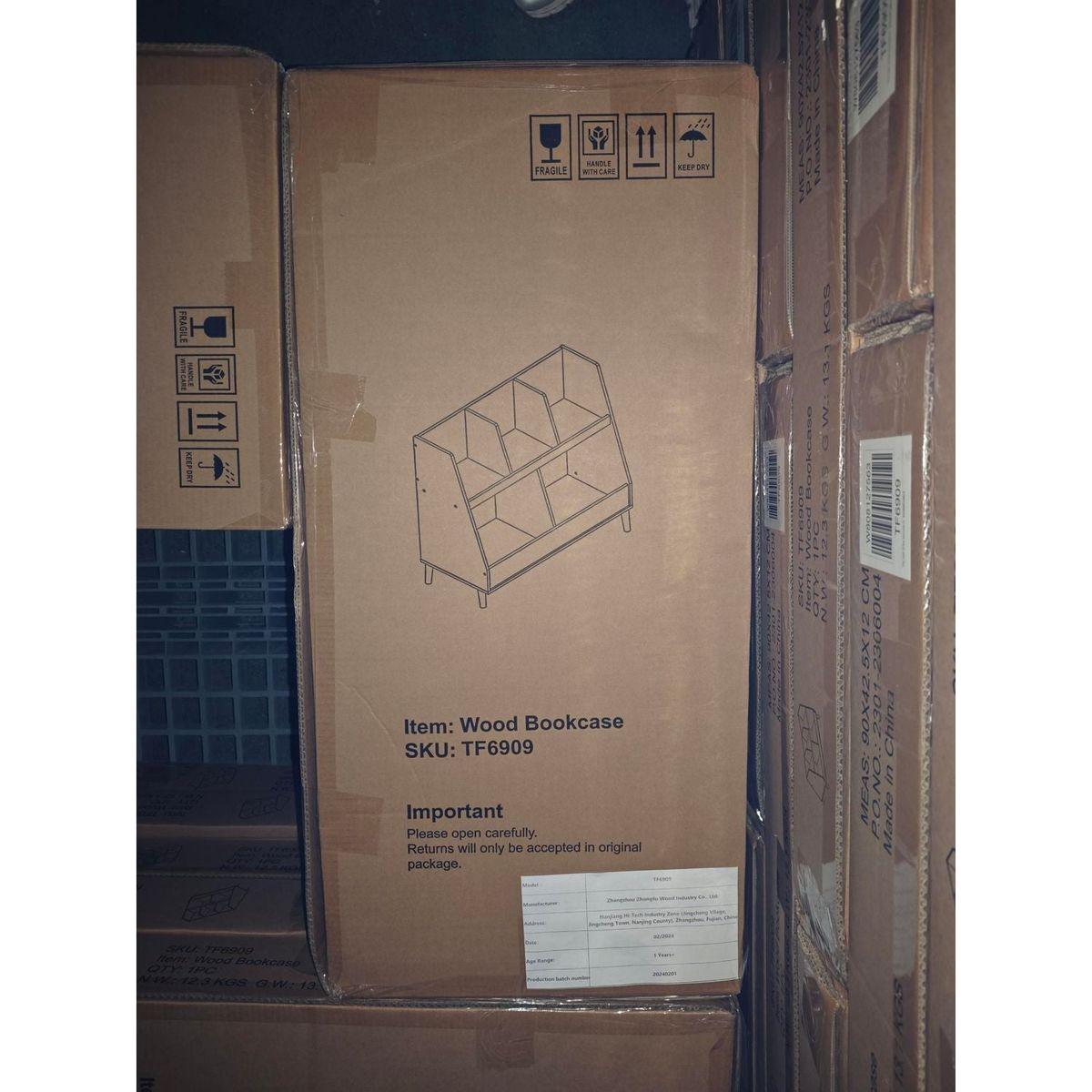 Kids Bookshelf and Toy Organizer, 5 Cubbies Wooden Open Bookcase, 2-Tier Baby Storage Display Organizer with Legs, Free Standing for Playing Room, Bedroom, Nursery, Classroom, White