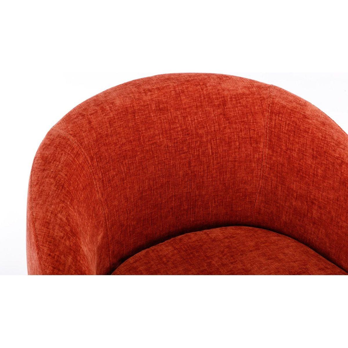 Chenille Fabric Swivel Accent Armchair Barrel Chair With Black Powder Coating Metal Ring,Orange