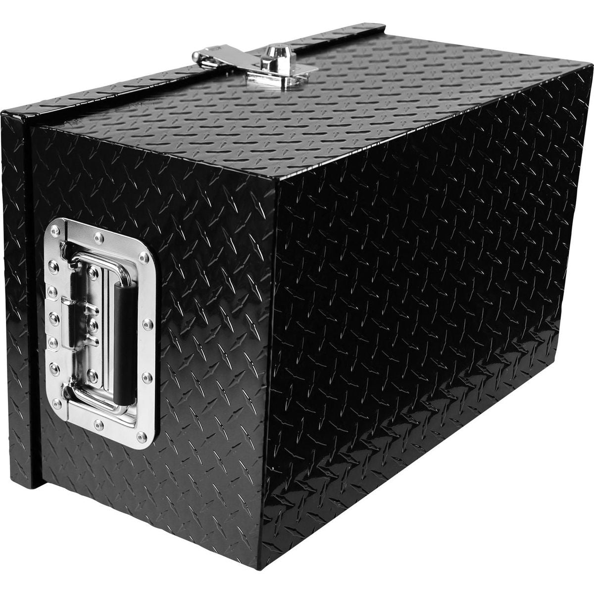 20 Inch Black Aluminum Tool long Box Tread Flat box for Truck Car Outdoor Trailer Pickup Underbody RV ATV Storage Tools Organizer with Lock Side Handle and Keys (20.1"x11.8"x9.3")