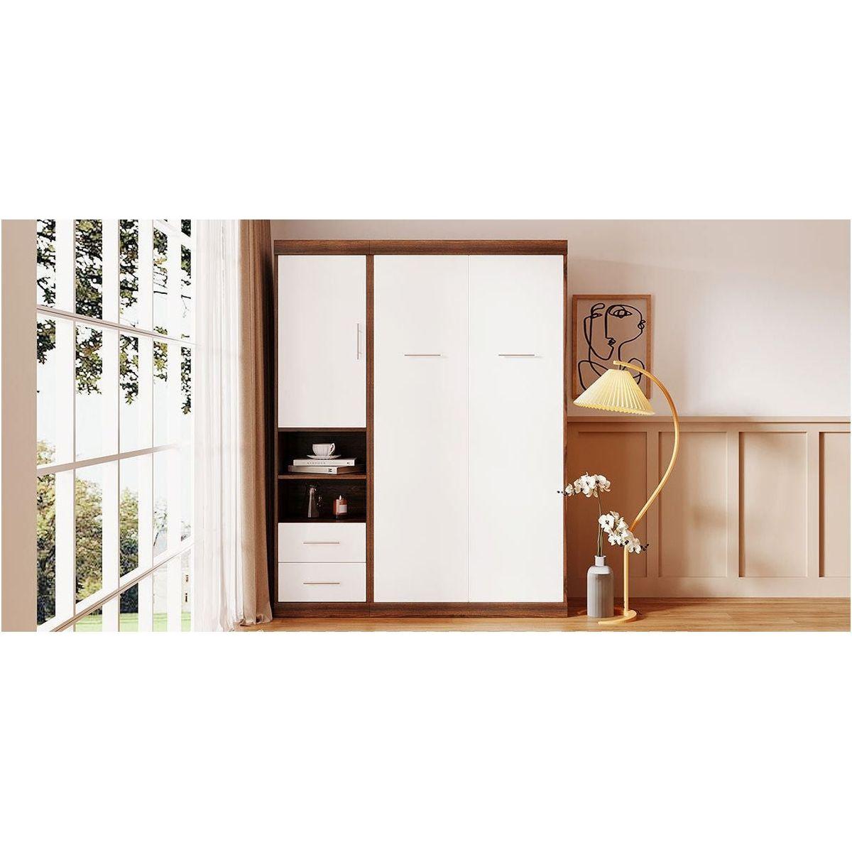 Twin Size Murphy Bed Wall Bed with Cabinet,White