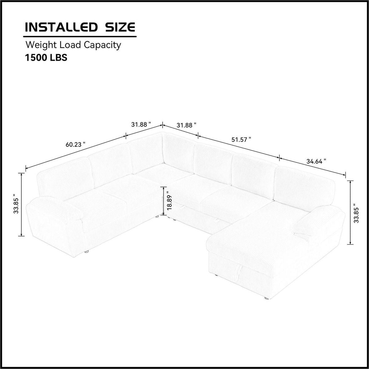 Oversized Modular Storage Sectional Sofa Couch for Home Apartment Office Living Room,Free Combination L/U Shaped Corduroy Upholstered Deep Seat Furniture Convertible Sleeper Sofabed RIGHT