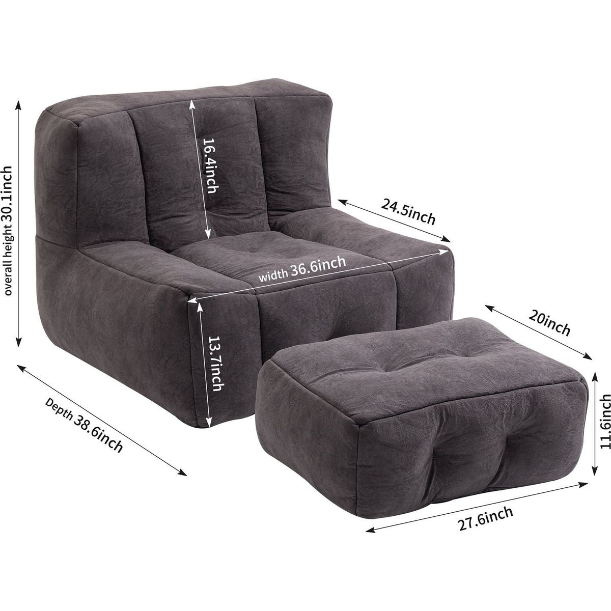 Fluffy bean bag chair, comfortable bean bag for adults and children, super soft lazy sofa chair with memory foam and ottoman, indoor modern focus bean bag chair for living room, bedroom, apartment