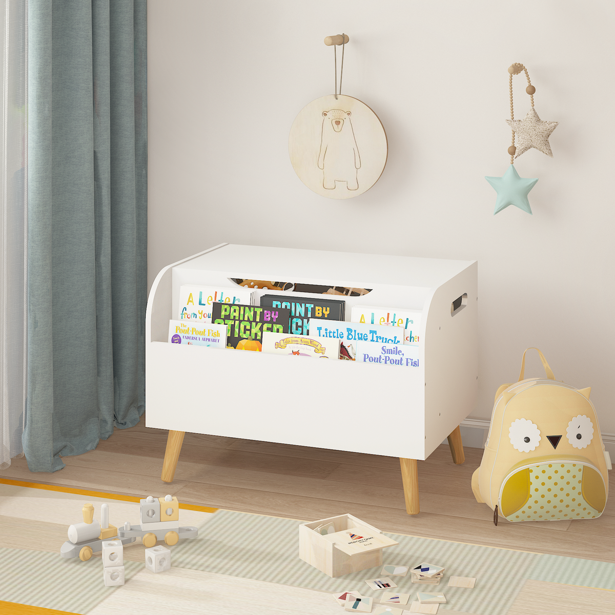トライアルセット・サンプル cami box Multipurpose Toy Box with Bookshelf in White (23.62