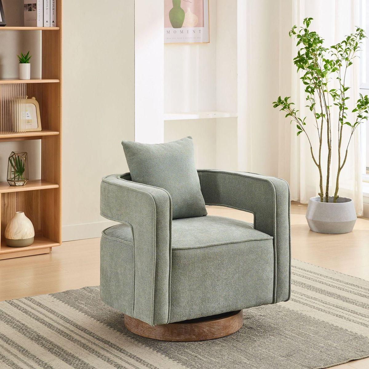 29.1"W Swivel Accent Open Back Chair Modern Comfy Sofa Chair With Weathered Base For Nursery Bedroom Living Room Hotel Office, Club Chair Leisure Arm Chair For Lounge (Pale Green,Linen Blend)