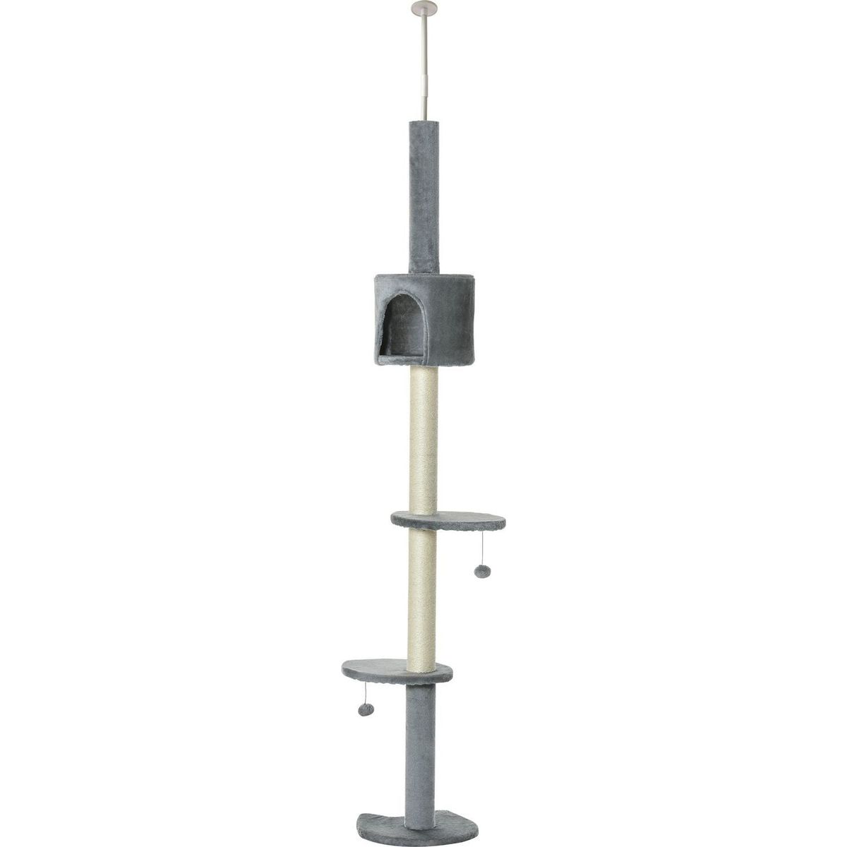85.5" Cat Tree Height Adjustable Floor-to-Ceiling 4-Tier Kitty Climbing Activity Center Condo Cat Toy with Scratching Post Hanging Balls Play Rest Post Pet Furniture Grey