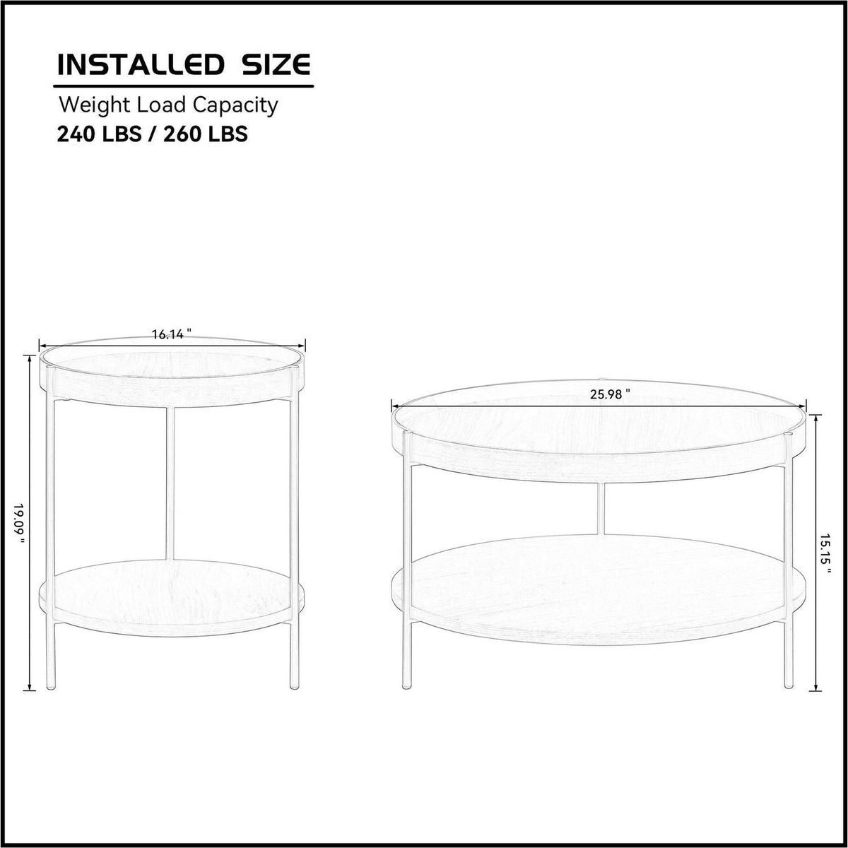 2-Piece Modern 2 tier Round Coffee Table Set for Living Room,Easy Assembly Nesting Coffee Tables, End Side Tables for Bedroom Office Balcony Yard,Black MDF