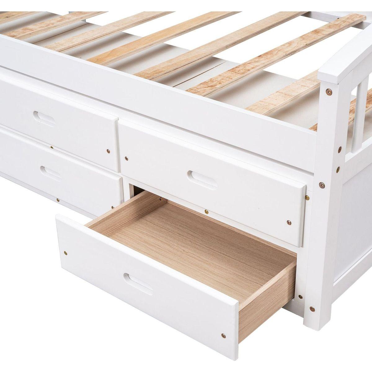 Twin Size Platform Storage Bed Solid Wood Bed with 6 Drawers,White