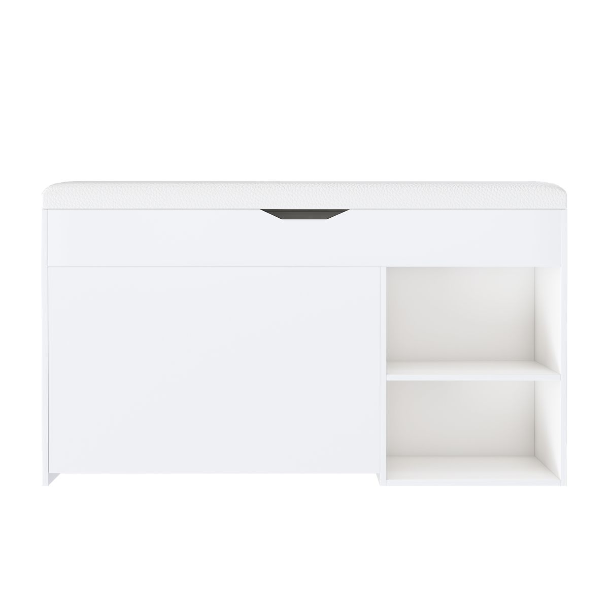 Modern Design Entryway Bench with Adjustable 3-Tier Flip-Up Drawers and Hidden Cabinet in White