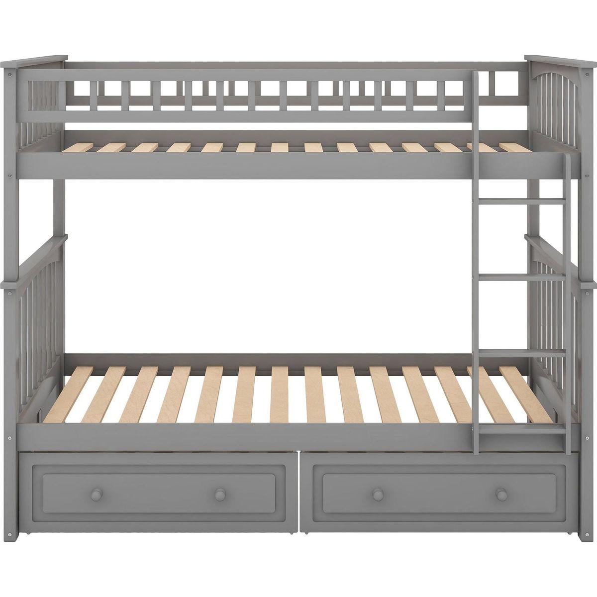 Twin over Twin Bunk Bed with Drawers, Convertible Beds, Gray